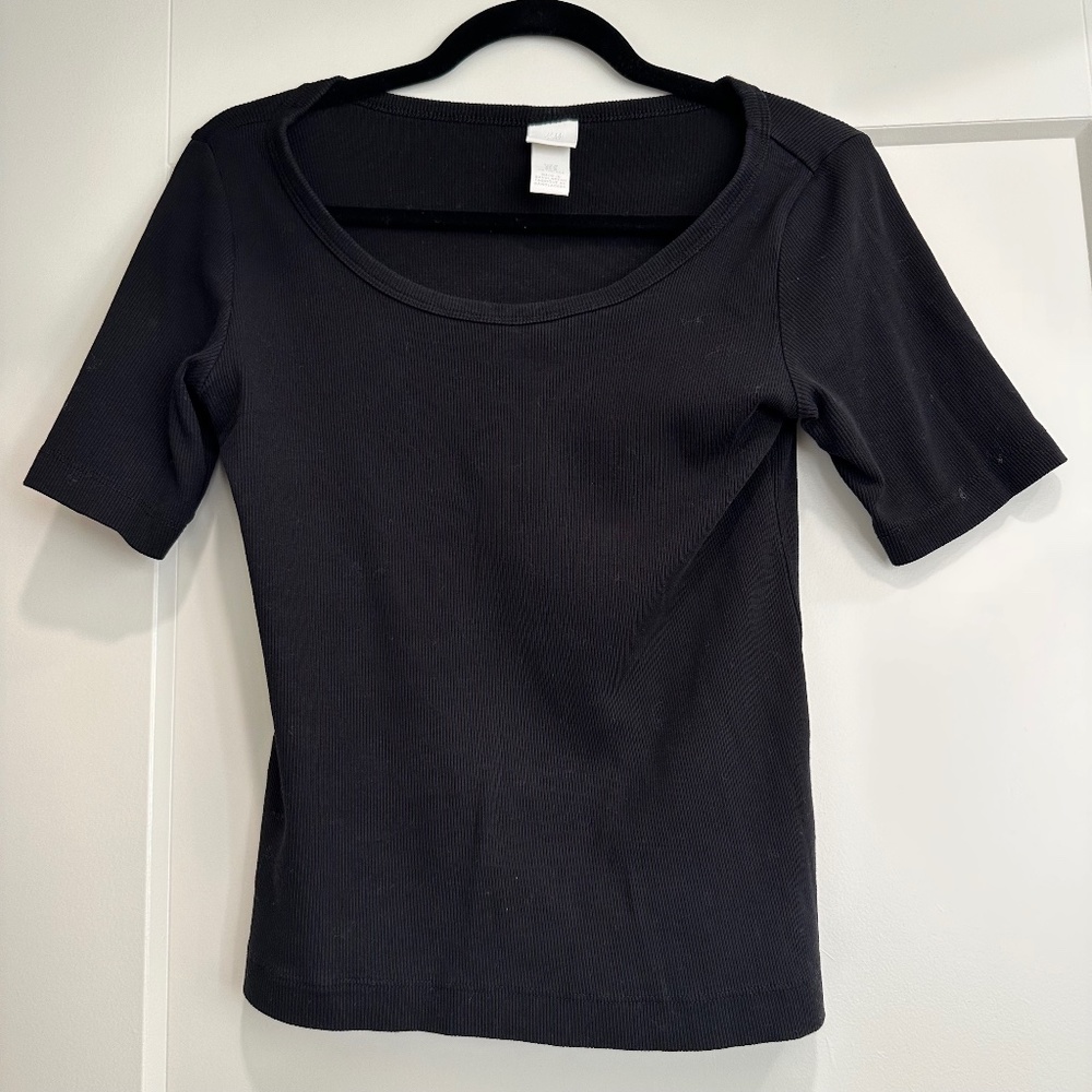 H&M Ribbed Cotton Shirt Black